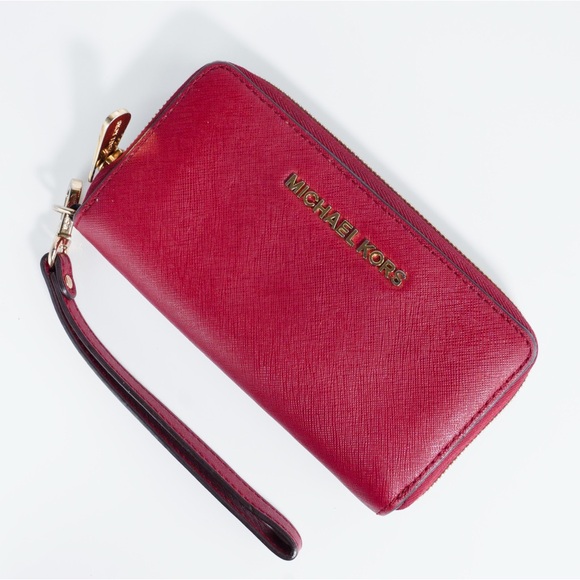 MICHAEL KORS Wristlet / Zip Wallet, Red / Gold Hardware Size - Picture 3 of 10